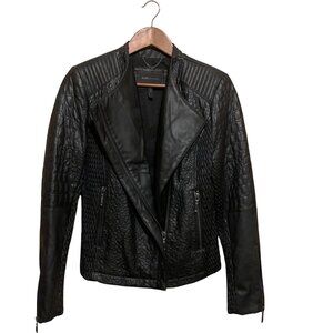 BCBGMaxAzria Women's Jacket Black Vegan Leather Moto Textured Alligator Sz M Y2K